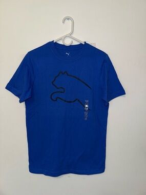 Puma Blue Tee with White Jumping Cat Logo